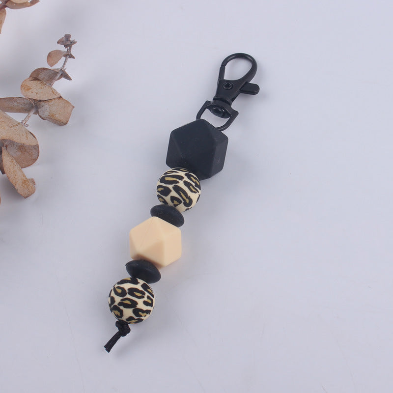 Llavero con cuentas de leopardo de silicona al por mayor